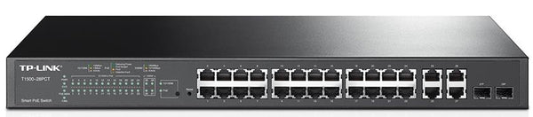 TP-Link T1500-28PCT (TL-SL2428P) 24-Port 10/100Mbps + 4-Port Gigabit Smart PoE+ Switch L2/L3/L4 QoS and IGMP snooping optimize WEB/CLI managed modes - Straight Forward AV and IT