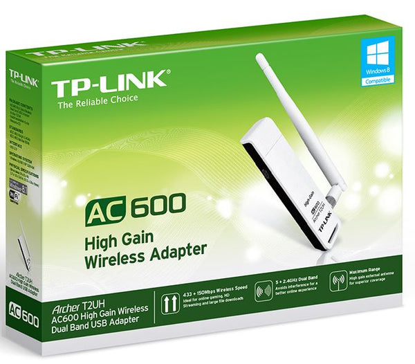 TP-Link Archer T2UH AC600 High Gain Wireless Dual Band USB Adapter 2.4GHz (150Mbps) 5GHz (433Mbps) 1xUSB2 802.11ac 1x3dBi High Gain Antenna WPS button - Straight Forward AV and IT