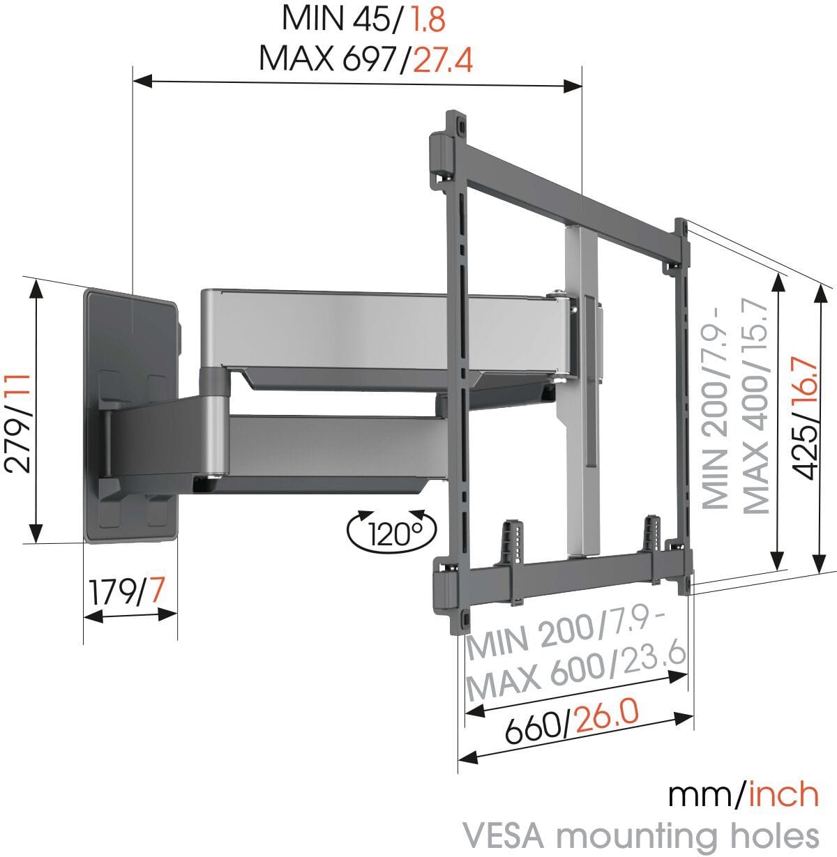 Vogels TVM 5855 dimensions and specifications