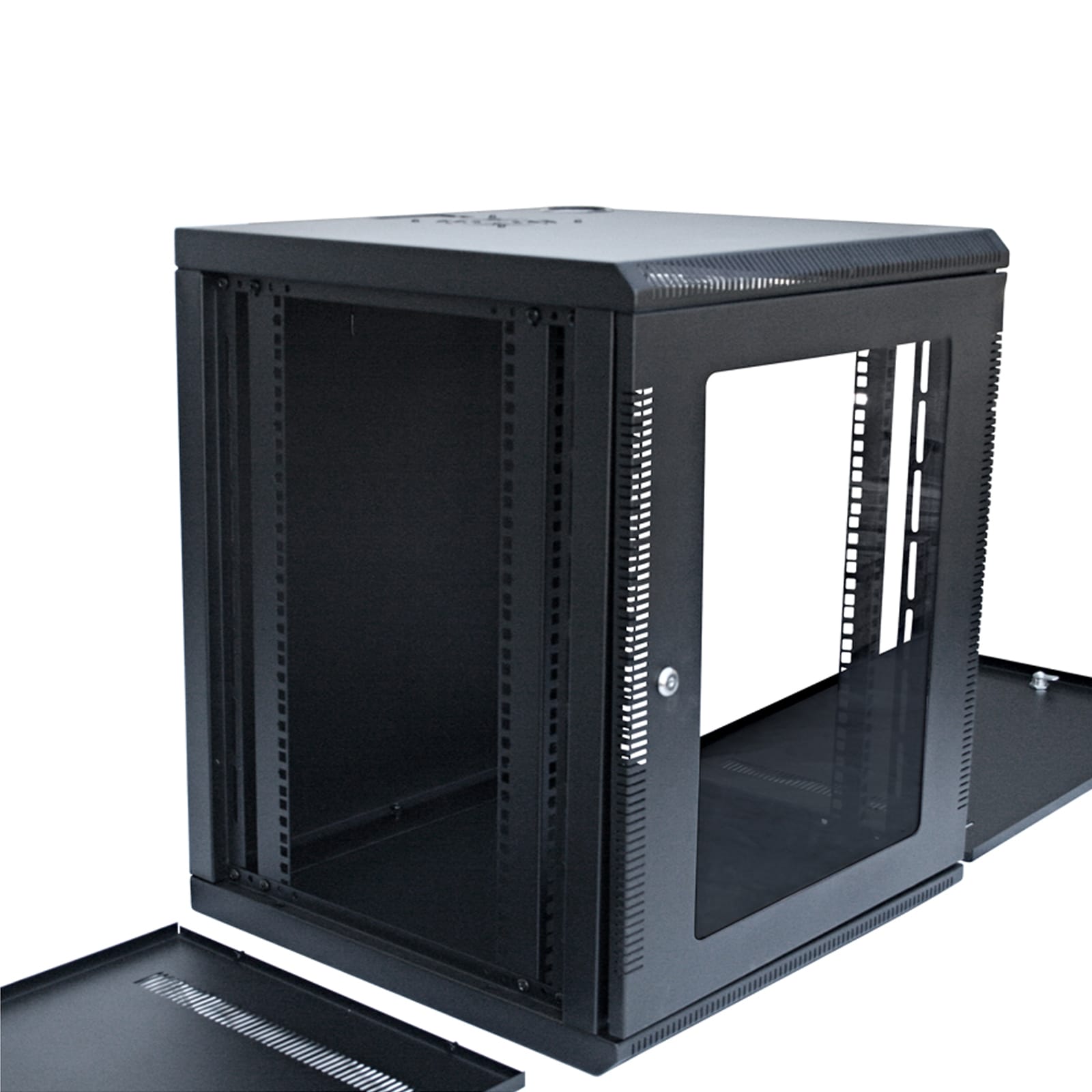 RAXX 12U wall mount rack cabinet interior with mounting rails