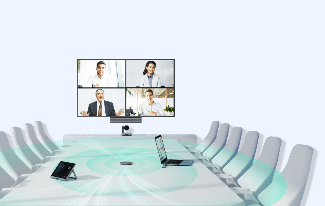 Yealink VCM36-W 6-metre 360-degree voice pickup demonstration in meeting room