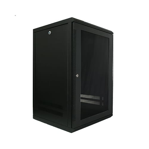 RAXX WC16U 16U 19-inch wall mount network rack cabinet front view with acrylic glass door