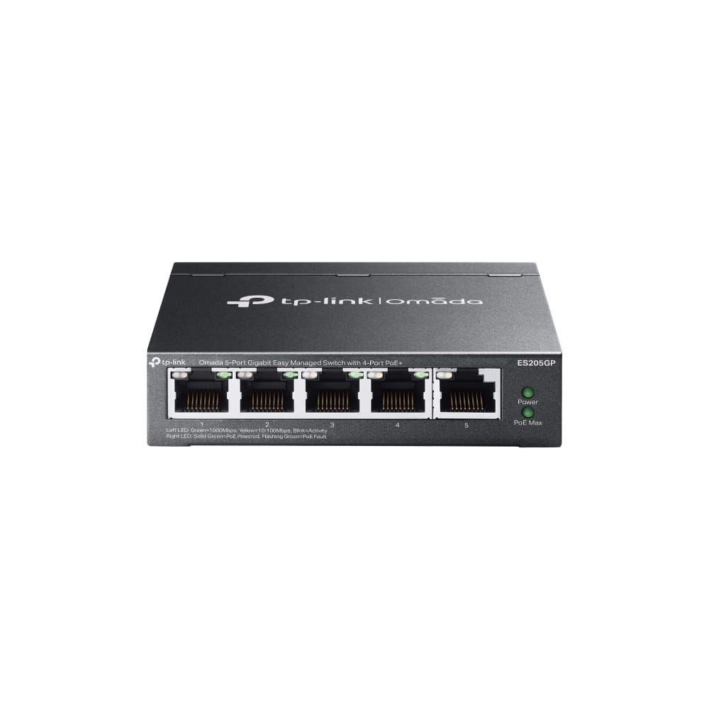 TP-Link Omada ES205GP 5-Port Gigabit Easy Managed Switch with 4-Port PoE+ front view